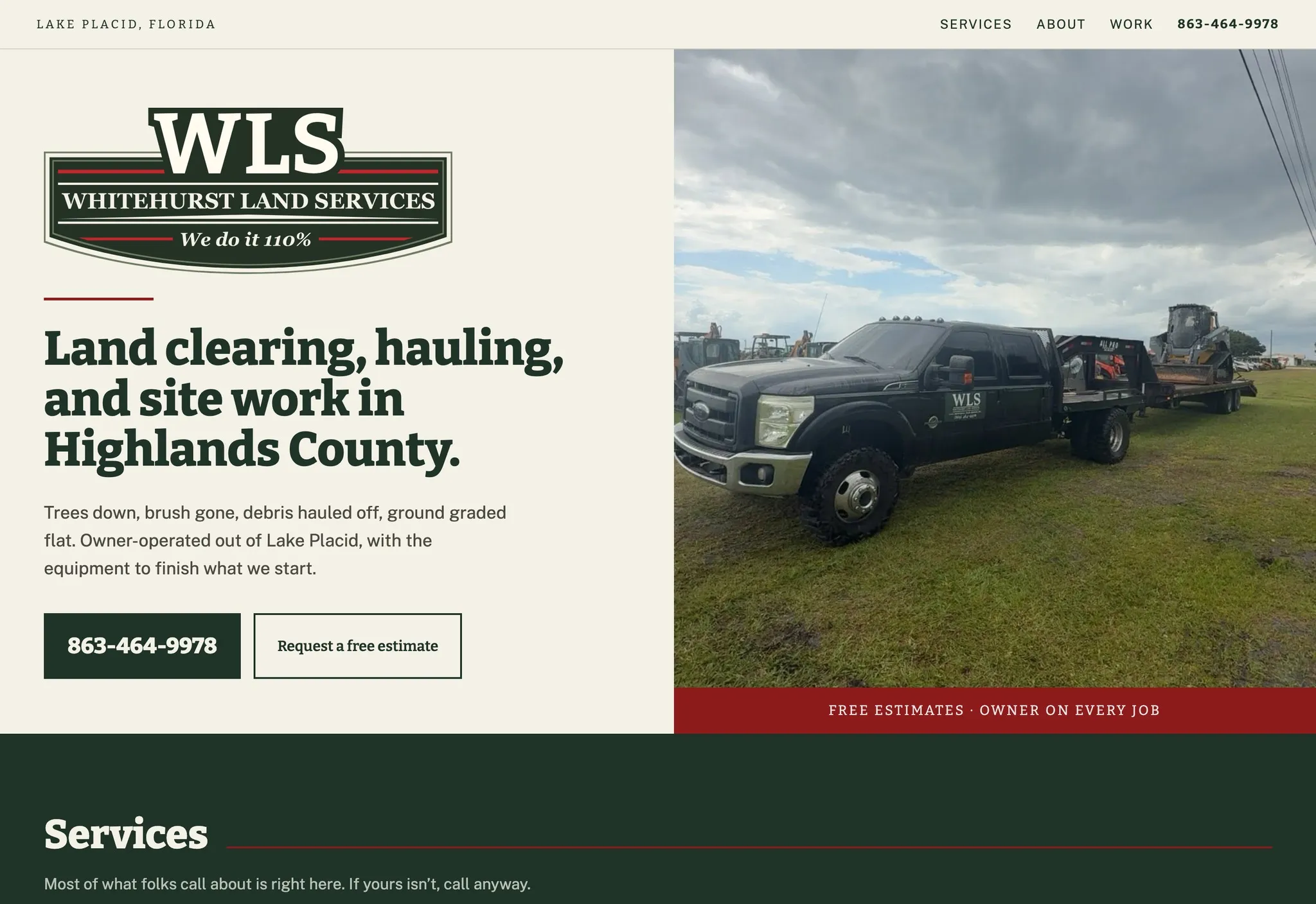 The whitehurstlandservices.com homepage